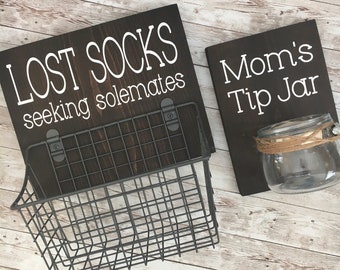 Laundry Room Sign Combo | Mom’s Tip Jar AND Lost Socks - Seeking Solemates (or Soulmates) | Color Pop Series