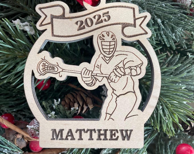 Lacrosse Boy Player 2025 Christmas Ornament | Personalized Lacrosse Ornament | Lacrosse Team Ornament | 2025 Christmas Ornament
