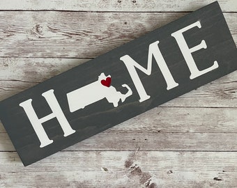 Massachusetts Home State Wood Sign | Housewarming | Gallery Wall Decor | 3 sizes Available 3.5” x 12”, 5.5 x 18” and 9 x 32” Sign