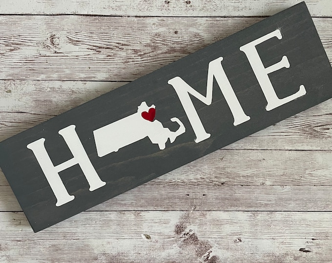 Massachusetts Home State Wood Sign | Housewarming | Gallery Wall Decor | 3 sizes Available 3.5” x 12”, 5.5 x 18” and 9 x 32” Sign