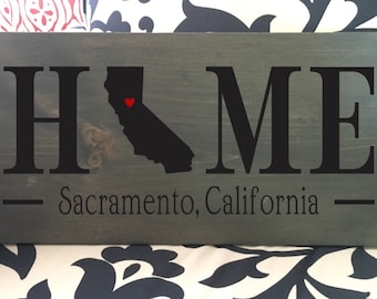 California Home State Wood Sign: Custom Town Name Decor