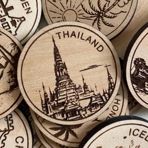 Template Travel Token or Magnet | Wood State, City, Landmark, National Parks, or Country Collector Tokens | Travel Tracking Token