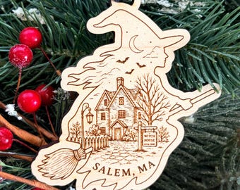 Salem, Massachusetts Ornament: Engraved Wood Destination Souvenir