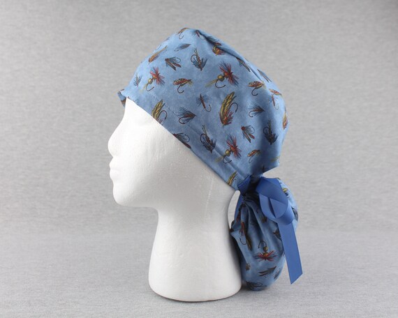Fly Fishing Flies Ponytail Scrub Hat 