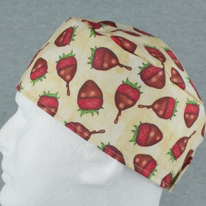 Chocolate-Covered Strawberries Surgical Cap or Skull Cap with a Hook&Loop Close and Terry Cloth Sweatband and/or Buttons Option