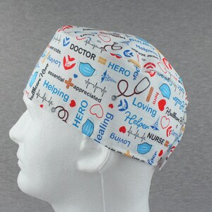 Nurse Appreciation Hook&Loop surgical hat, scrub hat, chefs hat, head cover cap with options for Terry Cloth Sweatband and/or Buttons