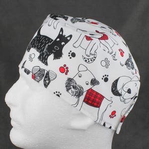 Mens/Womens Scrub Hat, Cartoon Dog, surgical cap, head cover or skull cap with a Hook&Loop closure and Sweatband and/or Button Option