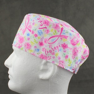 Ribbon cancer awareness Hook&Loop surgical hat, scrub hat, chefs hat, head cover cap with options for Terry Cloth Sweatband and/or Buttons