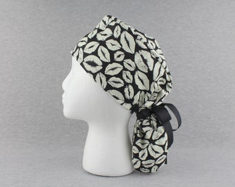 Glow in the Dark Lips Ponytail Scrub Hat, Surgical Scrub Cap, Chef, Headgear for Longer Hair avec Sweatband et / ou boutons Options