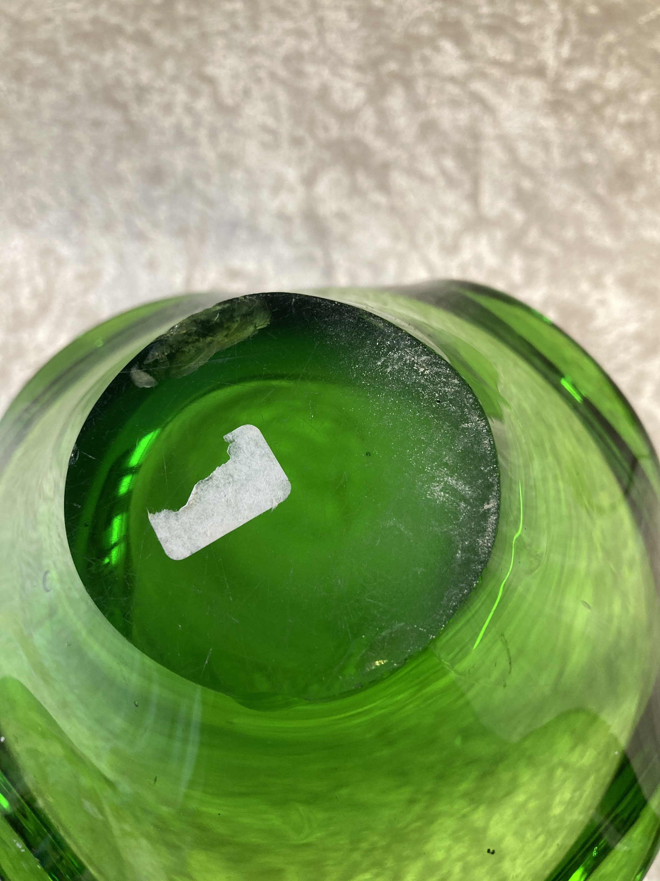 Vintage heavy green glass splash vase Murano style Etsy