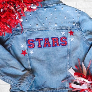 Cheerleader Denim Jacket | Custom Team Jean Jacket | Cheer + Dance Gift | Trendy Modern Girls Clothes | Women’s Football Girlfriend Jacket