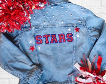 Cheerleader Denim Jacket | Custom Team Jean Jacket | Cheer + Dance Gift | Trendy Modern Girls Clothes | Women’s Football Girlfriend Jacket