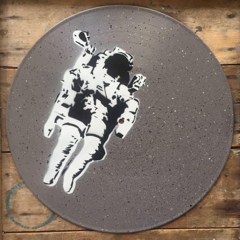 astronaut spray paint wall art on vinyl hand cut stencil
