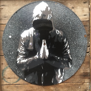 Invocation - Spray paint wall art on vinyl, Hand cut stencil art - White space