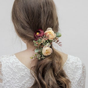 Épingles à cheveux fleur beige, pince à cheveux de mariée, épingles de mariage, épingles à cheveux rouge foncé, pinces à fleurs Bourgogne image 3