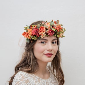 Living Coral Flower Crown Peach Floral Crown Wedding Hair - Etsy