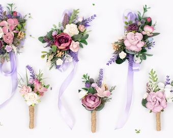 Floral wrist corsages, Lavender flower corsage, Bridesmaids corsages, Bridal bracelet, Pale wrist corsages, Purple wedding bracelets