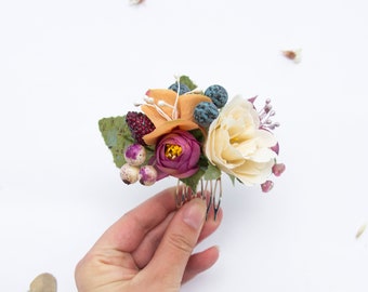decorative hair comb wedding accessories flower comb boho floral comb rustic hairpiece flower colorful hair clip wedding bridesmaid hair pin