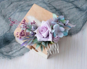 Mauve hair comb, Bridal flower comb, Bride hair comb, Purple hairpieces, Wedding floral comb, Rustic hair comb, Girl headpieces, Lilac comb