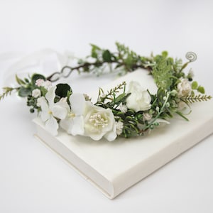 Flower crown wedding gift for bridesmaid floral bride headpiece white boho flower crown adult christening flower crown flower girl hairpiece