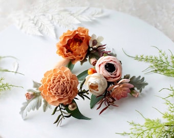 Épingle à cheveux beige, épingles à cheveux rustiques, pince fleur Orange, morceaux de cheveux de demoiselle d'honneur