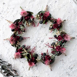 Mini boutonnieres, Burgundy buttonholes, Rustic men boutonniere, Marsala buttonhole, Flower boutonniere, Groom&#39;s boutonniere