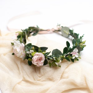 Boho flower crown, Flower girl headband, Toddler flower crown, Custom flower crown, Bridal flower headpiece, Blush floral crown