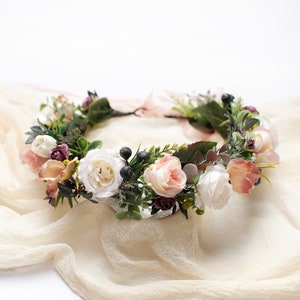 Bridesmaid flower hairpiece, Beige floral crown, Rustic wedding crown, Ivory headpiece, Bridal crown, Woodland wedding, Blush hairpiece
