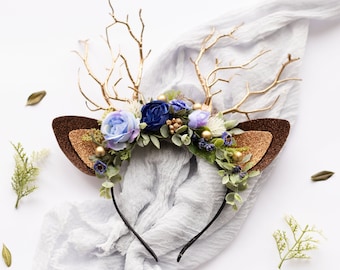 Bandeau De Cerf De Fleur De Noël,2 Styles Cerceau De Cheveux Couronne Pin Floral Bois De Wapiti,accessoires De Cheveux De Nouveauté De Noël Accessoires De Photo De Festival Costume Pour Les Femmes