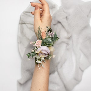 Wrist corsage and boutonniere set, Lilac corsage, Succulent corsage, Wedding corsage, Prom corsage, Groomsmen buttonhole, Rustic wedding set