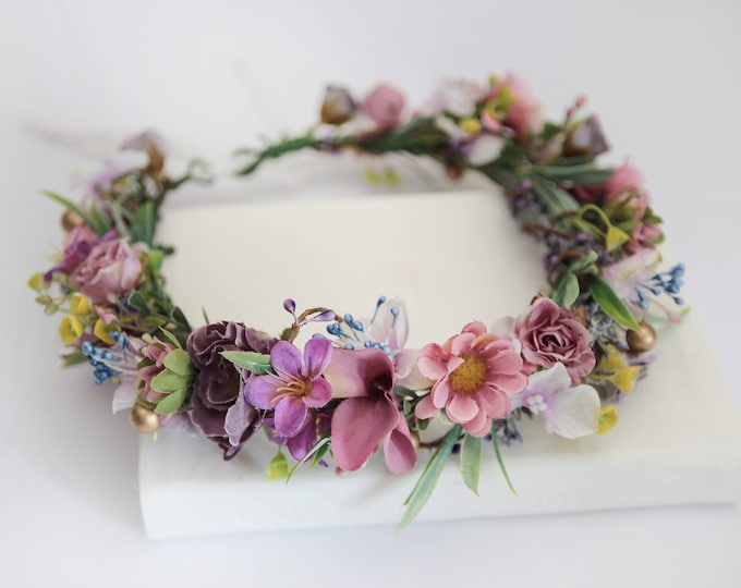 Lilac flower crown, Purple floral Headpiece, Boho Flower Crown, Mauve Flower Headband, Bridal Flower Crown, Bridesmaid Headpiece, Hairpiece