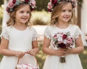 Flower girl crown, Rustic wedding crown, Rose gold hairpiece , Bridesmaid flower headpiece, Pale pink floral crown, Bridal wedding hairpiece