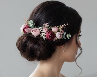 Rustic wedding comb, Rose gold hairpiece, Flower girl crown, Bridesmaid flower headpiece, Pale pink floral crown, Bridal wedding bouquete