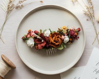 Autumn bridal hair comb, fall wedding hairpiece, boho flower comb, rustic hair accessory, thanksgiving gift, bridesmaid clip, woodland style