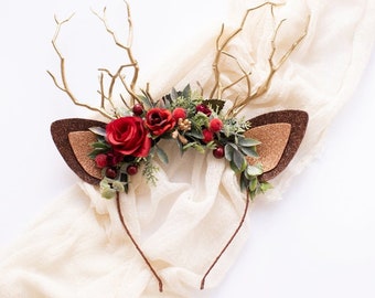 Bandeau en bois de renne, cadeaux pour Noël, bandeau de Noël femme, casque de Noël, bandeau de renne adulte, coiffe de renne