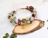 red pink beige floral crown, fall flower crown, maternity crown, bridal floral crown, floral halo, boho floral crown, floral tiara 1218