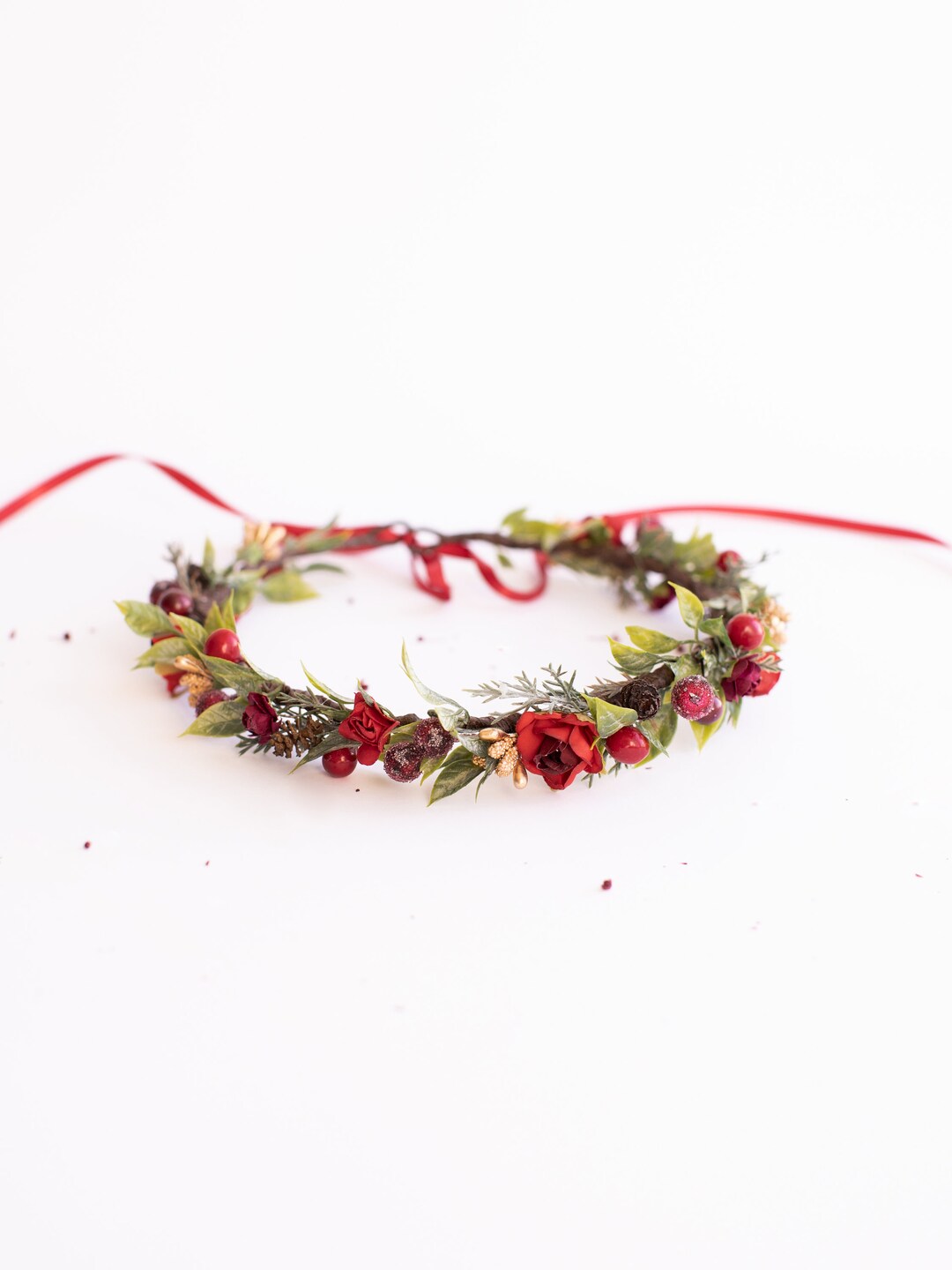 Red Flower Hairpiece Christmas Floral Crown Winter Flower - Etsy