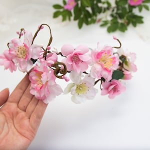 Pink cherry blossom headpiece, First holy communion flower crown, Cherry Blossom Flower Girl Crown , Spring wedding hairpiece, Toddler Crown