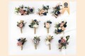 navy blush dusty pink floral accessories set, pink wedding set of bridesmaid wrist corsage groom boutonniere, flower hair comb, Homecoming