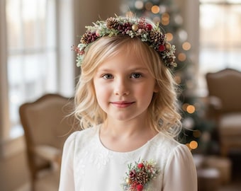 Christmas flower girl crown, winter wedding headpiece, holiday gift for little girl, Christmas gift for daughter, niece, sister, child