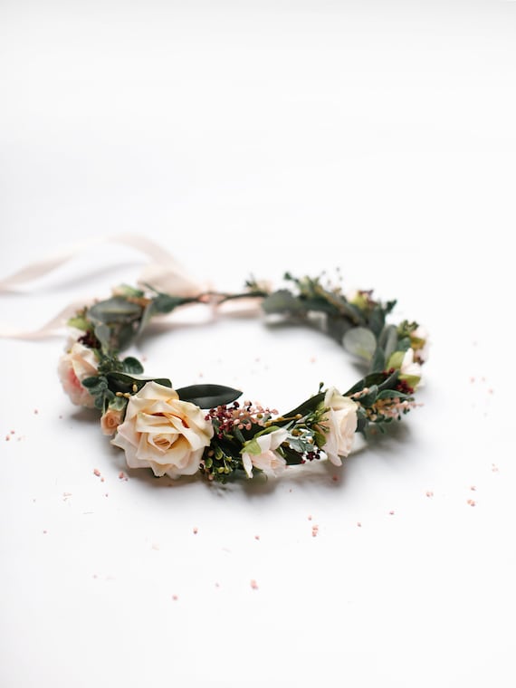 Rustic Floral Wreath Headband Wedding Festival Flower Girl Blush Accessory Amazon.com : PoshMyra Blush Pink Flower Girl Crown with  main image 4