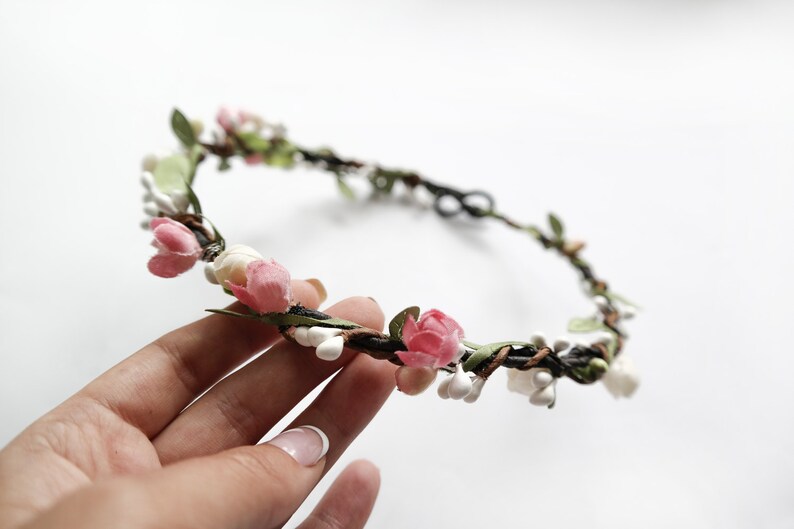 Pink Flower Crown \\Bridal Headpiece First Birthday Baby Girl Headband Elegant Spring Flower Crown Garden Wedding Bridesmaid Hair Piece
