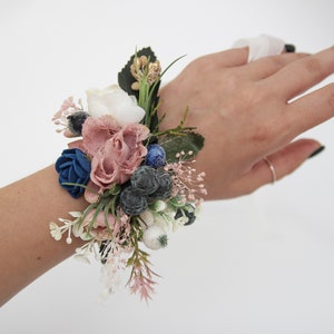 Corsage and boutonniere set, blush pink wedding corsage, bridesmaid corsage, floral wrist corsage, bridesmaid wrist corsage 1235