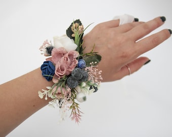 Corsage and boutonniere set, blush pink wedding corsage, bridesmaid corsage, floral wrist corsage, bridesmaid wrist corsage 1235