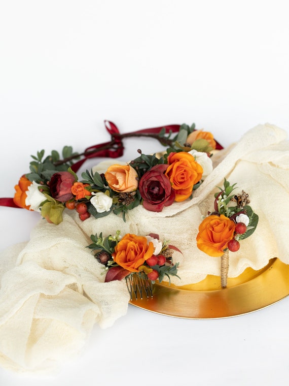 Terracotta Flower Crown, Bridal Hair Comb, Wedding  display picture 1