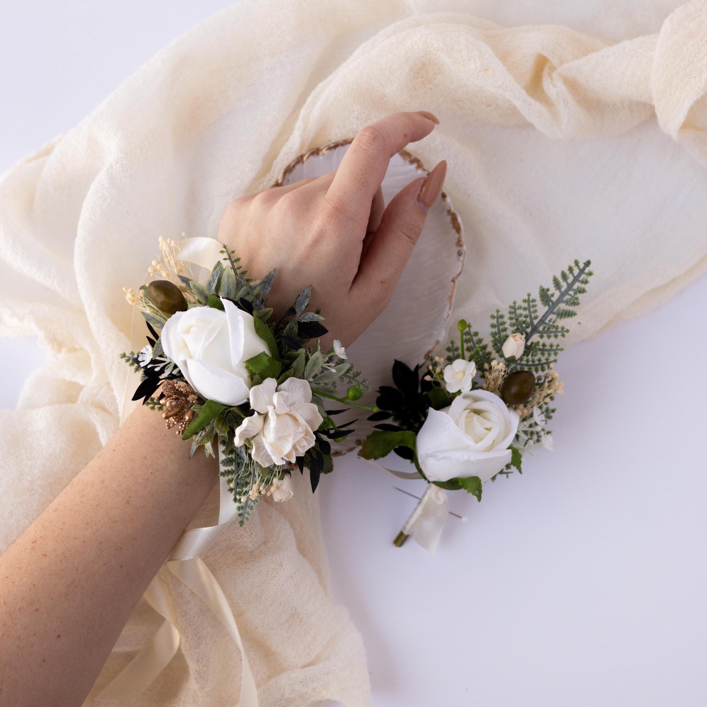 Set Bouquet Da Polso E Fiore All'Occhiello Rose Viola - Per Matrimoni E