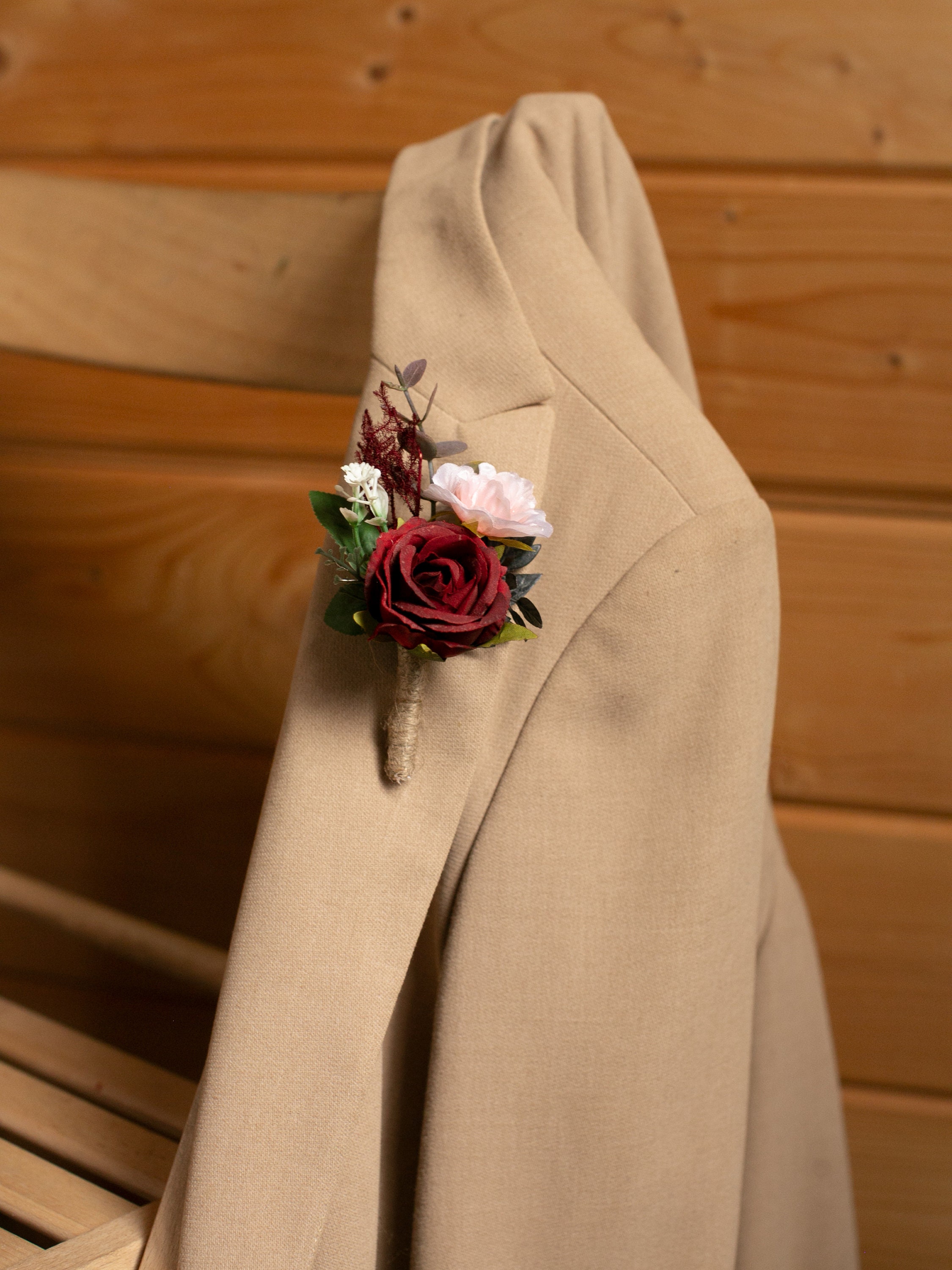 Groom's boutonniere Burgundy flower buttonhole Men's Etsy