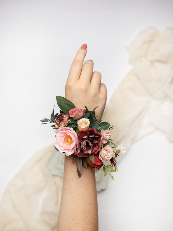 Bridesmaid Wrist Corsage Marsala Flower Bracelet Bridal Flower