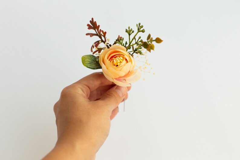 Épingles à cheveux fleur beige, pince à cheveux de mariée, épingles de mariage, épingles à cheveux rouge foncé, pinces à fleurs Bourgogne image 7