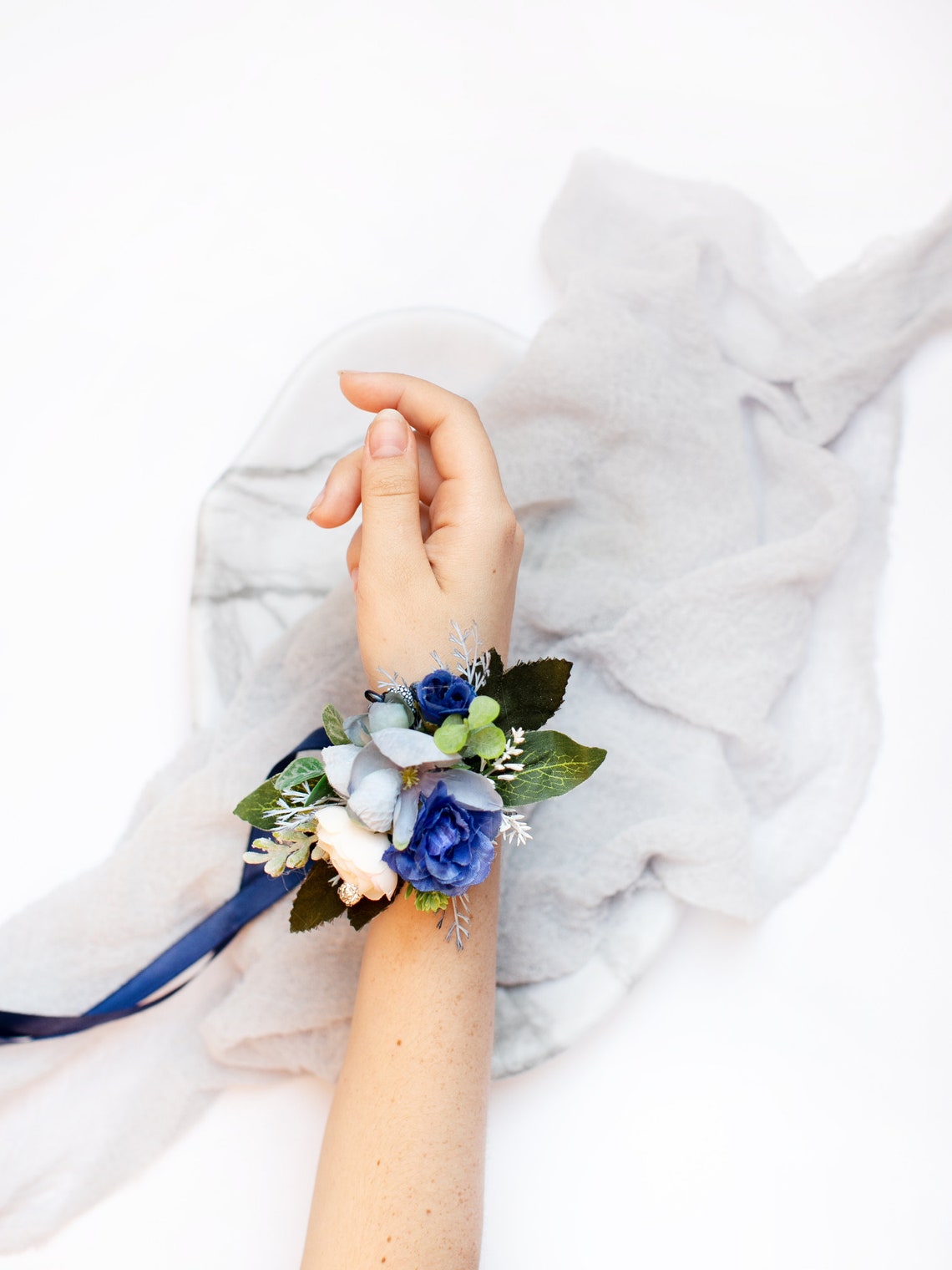Blue Wrist Corsage Floral Accessories Set Bridesmaid Wrist - Etsy